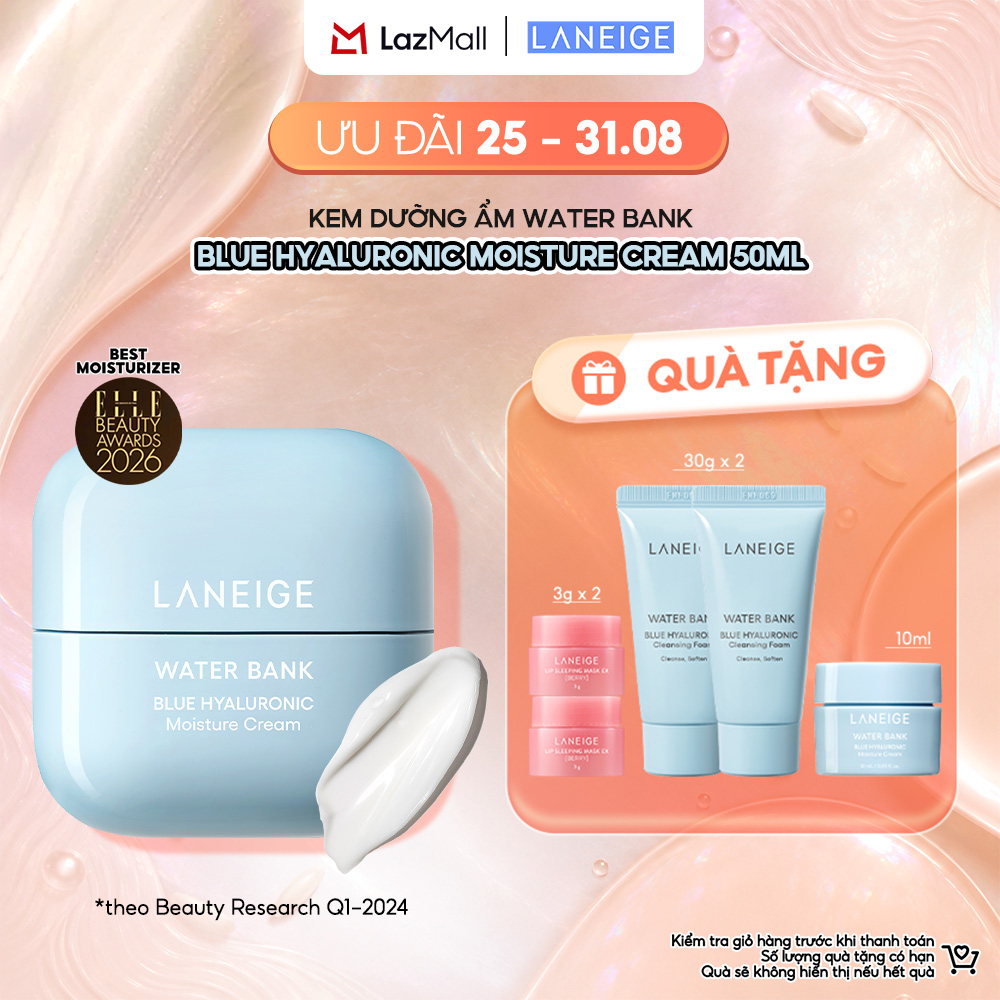 Kem Dưỡng Ẩm Sâu 100 Giờ  Phục Hồi Hàng Rào Bảo Vệ Da Laneige Water Bank Blue Hyaluronic Moisture Cream 50ml (Da Khô và Xỉn Màu)