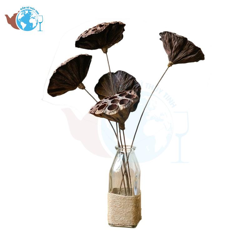 [HCM]Bình bông lọ cắm hoa thuỷ tinh CHAI VUÔNG 1 cành + TẶNG KÈM DÂY SƠ DỪA TRANG TRÍ