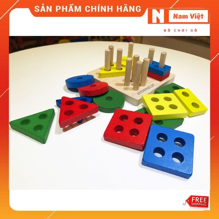 Đồ chơi giáo dục tư duy bằng gỗ trụ ghép hình khối theo hình học