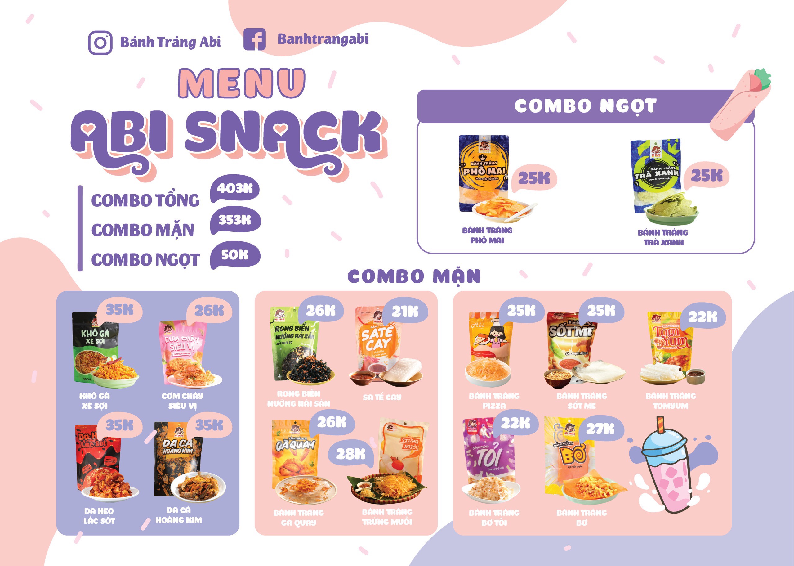 Full combo 15 món bánh tráng abi đủ vị mặn ngọt