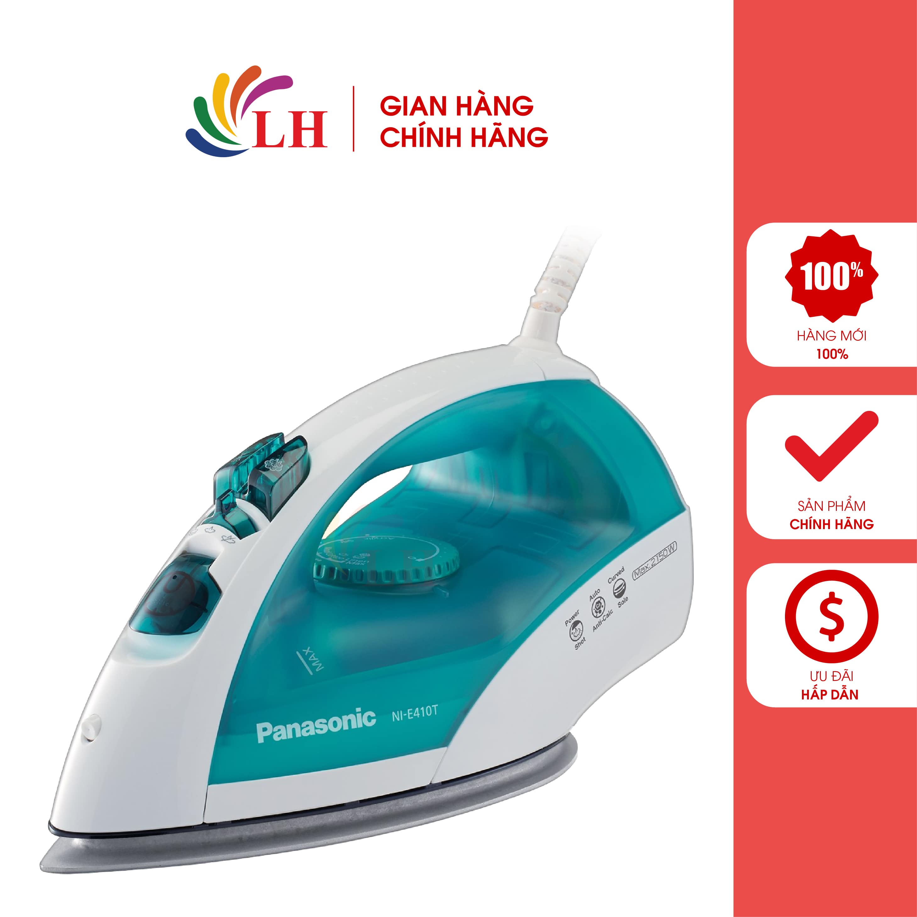 Bàn ủi hơi nước Panasonic NI-E410TMRA - Hàng chính hãng - Thiết kế hiện đại, Màu sắc trẻ trung, Titanium chống dính