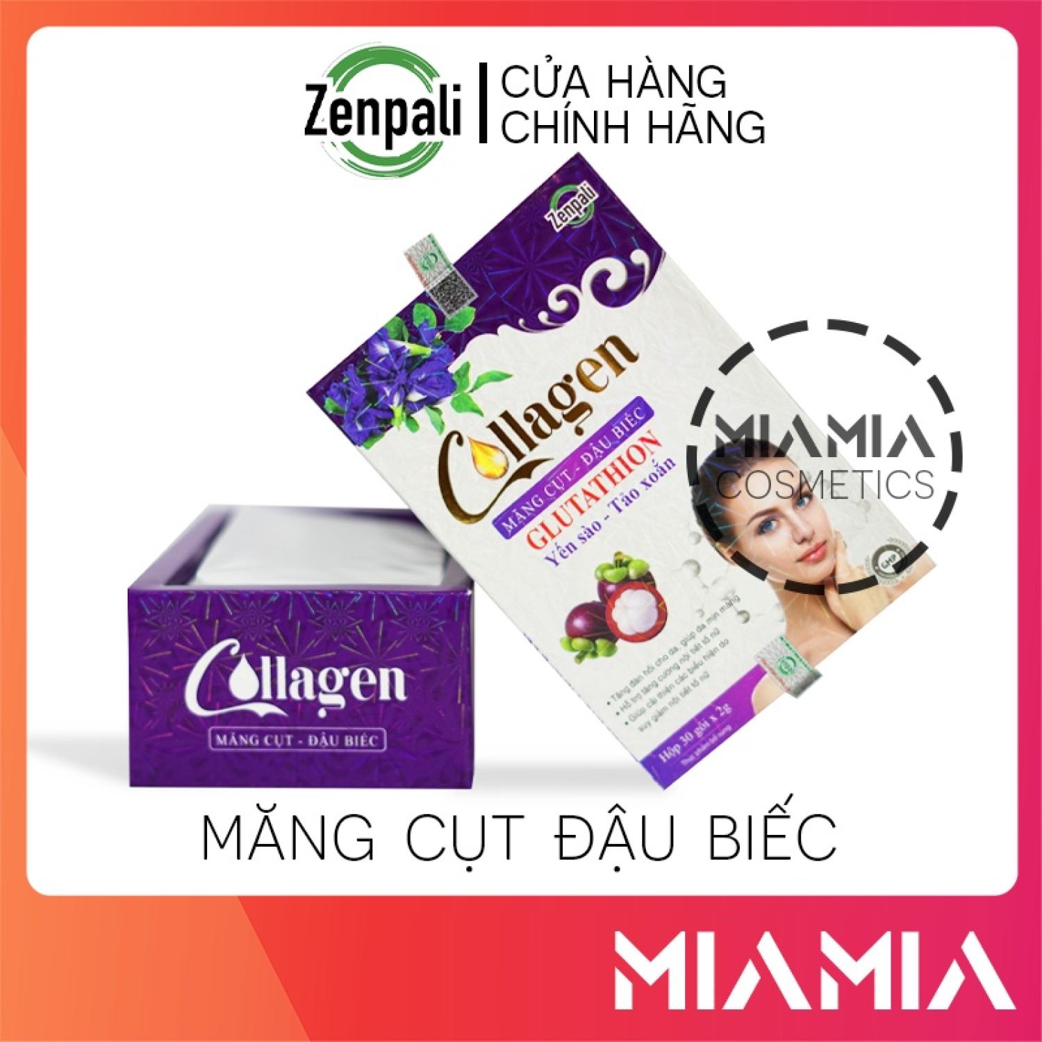 Collagen măng cụt đậu biếc zenpali chính hãng - cốm uống đẹp da làm mờ nám tàn nhang - 8938525196170