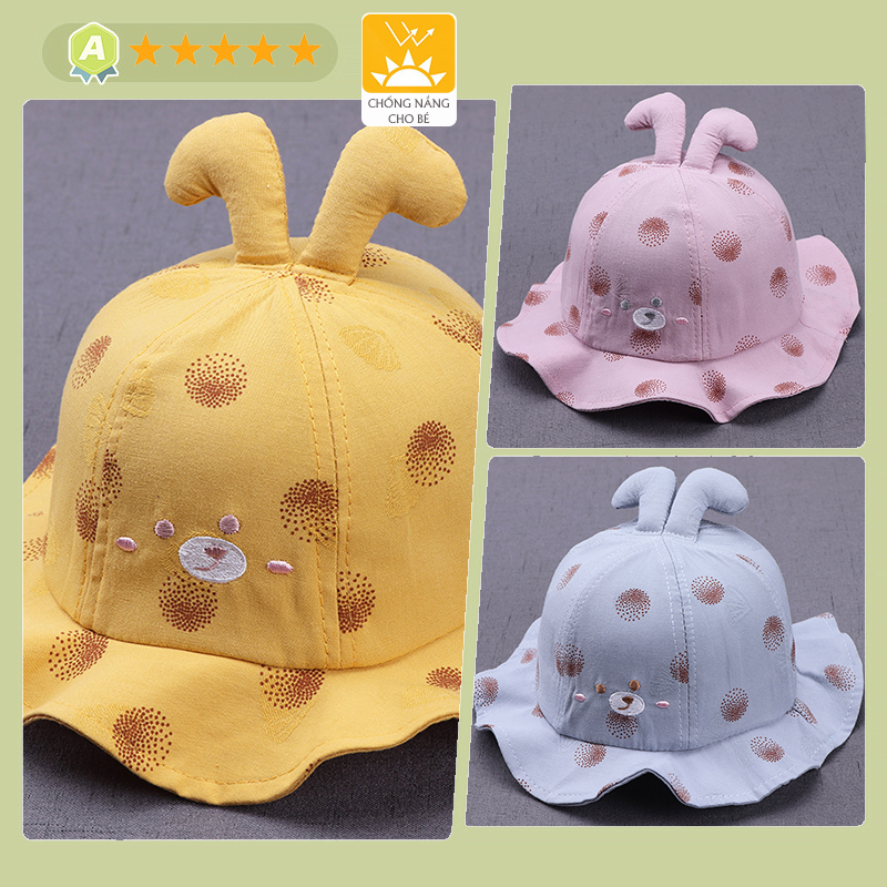 Nón chống nắng bé gái từ 6-18 tháng rộng vành thiết kế tai thỏ 3D dễ thương phong cách Hàn Quốc HOT