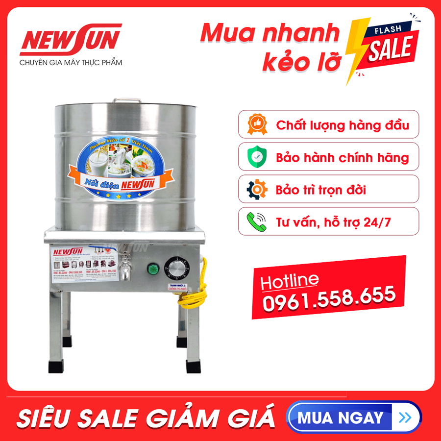 Nồi Nấu Phở, Nhúng - Trần Bánh Phở NEWSUN 30L Điện Liền Nồi - Hàng Chính Hãng - Tặng 1 Thanh Nhiệt Kèm Theo