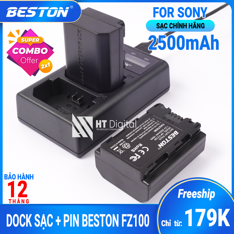 Dock sạc đôi + 2 pin sony np-fz100 beston dùng cho máy ảnh sony a7m3 a7rm3 a9 a7iii, a7r iii, a9