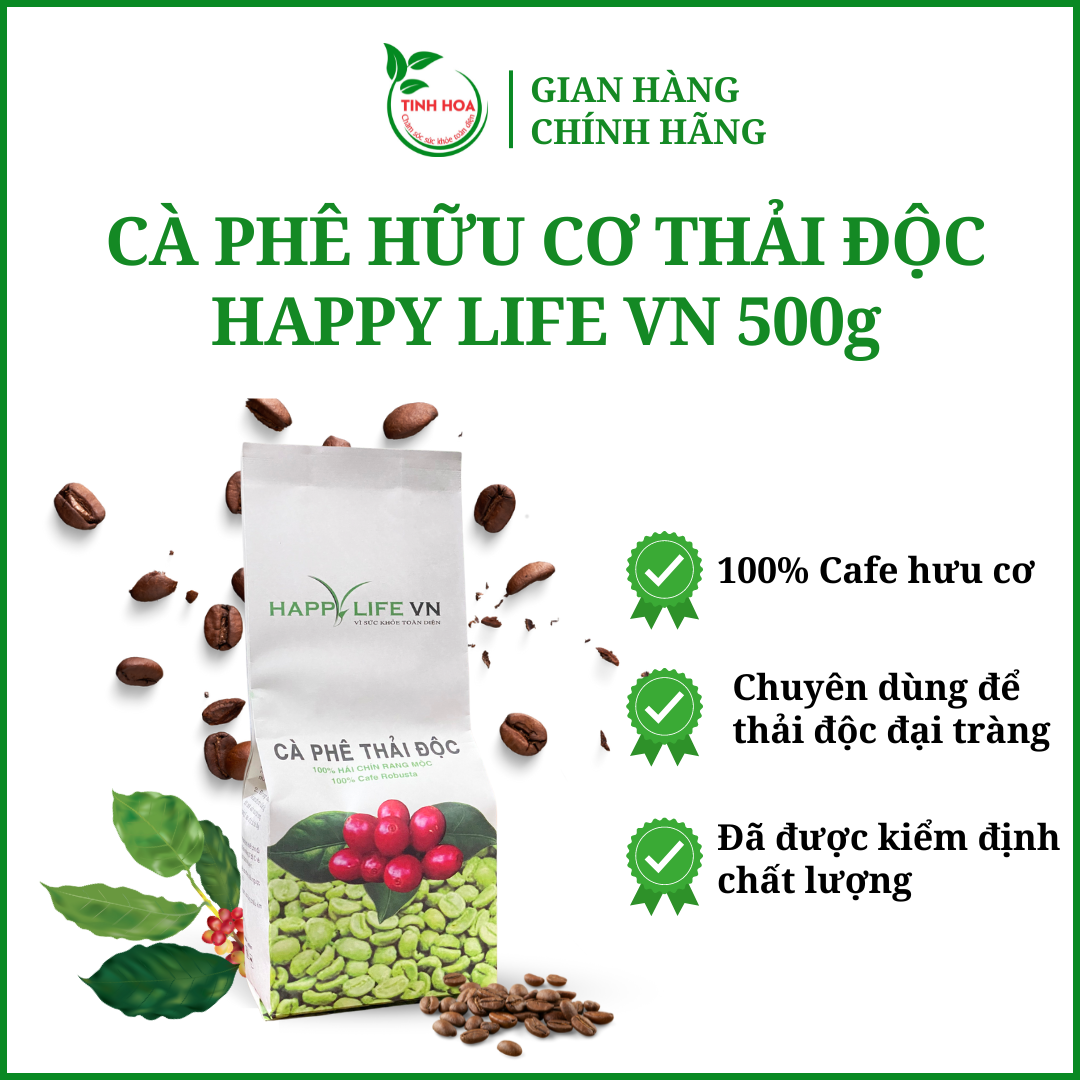 Cà phê hữu cơ thải độc đại tràng túi 500gr TINHHOACARE thải độc đại tràng bằng cà phê giúp đại tràng khoẻ ngừa táo bón gan khoẻ đẹp da
