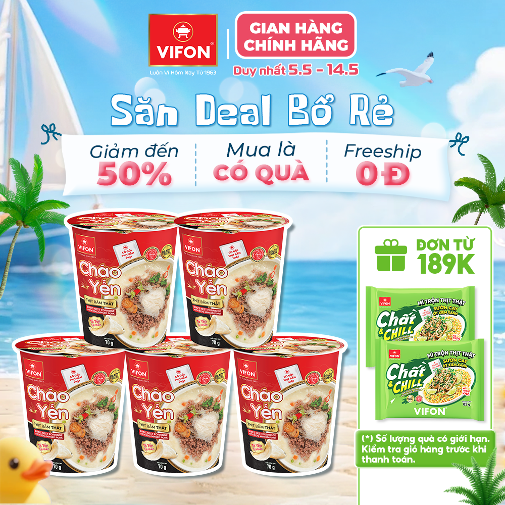[VOUCHER HOT 15%] Set 5 Ly Cháo Yến Thịt Bằm/ Thịt Gà 70gr - Có Gói Thịt Thật, Đầy Đủ Dinh Dưỡng