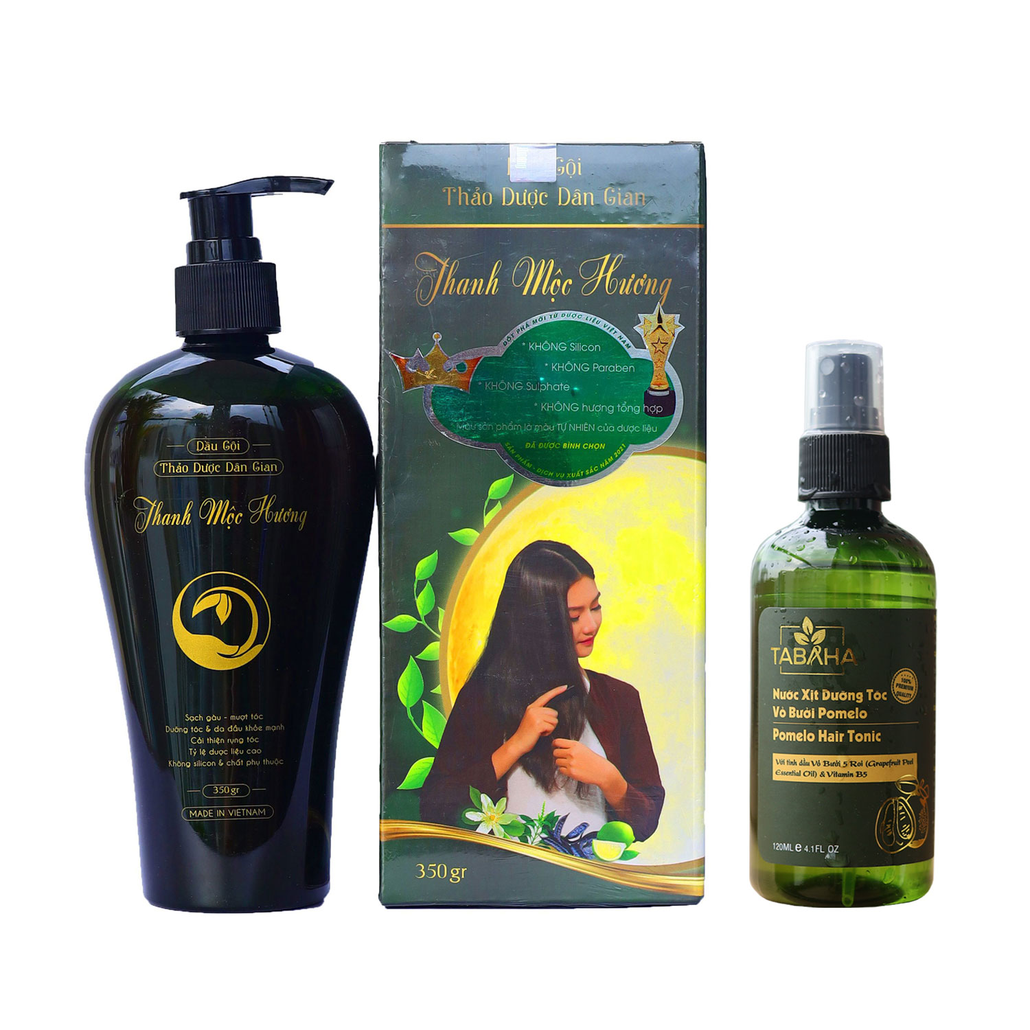 Bộ đôi Dầu gội Thanh mộc hương 350ml và Xịt dưỡng tóc tinh dầu bưởi Tabaha 120ml giảm rụng tóc kích thích mọc tóc nhanh