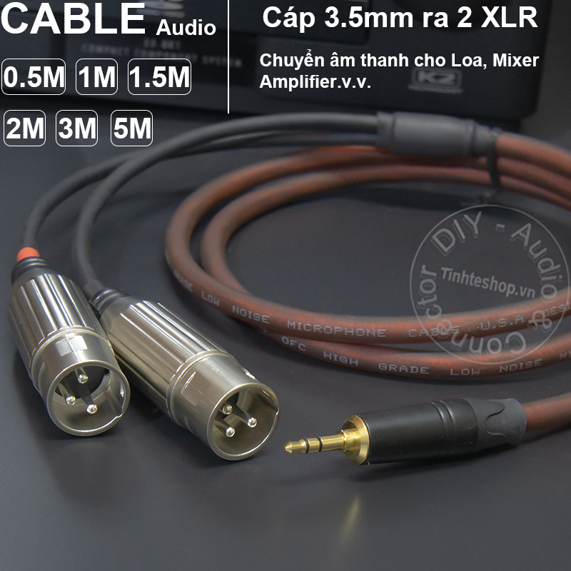 Dây 3.5 ra 2 canon đực DIY 0.5M đến 5M - Cáp 3.5mm ra 2 XLR đực chuyển âm từ Smartphone Tablet Laptop ra Mixer