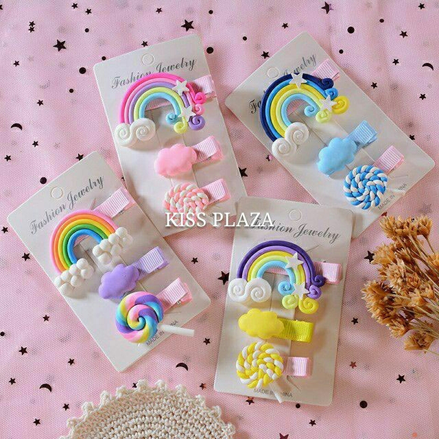 [HCM][XẢ KHO] | SET 3 CÁI KẸP TÓC CẦU VỒNG KẸO NGỌT PHONG CÁCH HÀN QUỐC | VIDEO THẬT | KISS PLAZA