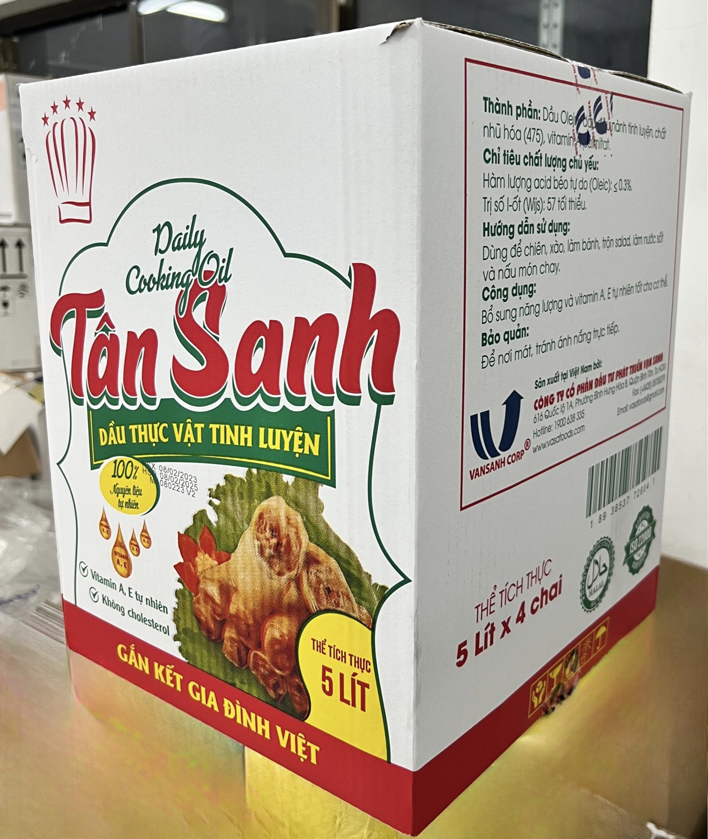1 thùng dầu ăn tân sanh chiên giòn thượng hạng chai 5l