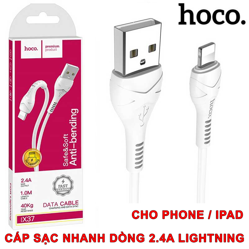Cáp sạc nhanh hoco x37 usb lightning cho điện thoại iphone ipad 2.4a dây dài 1m - hàng chính hãng