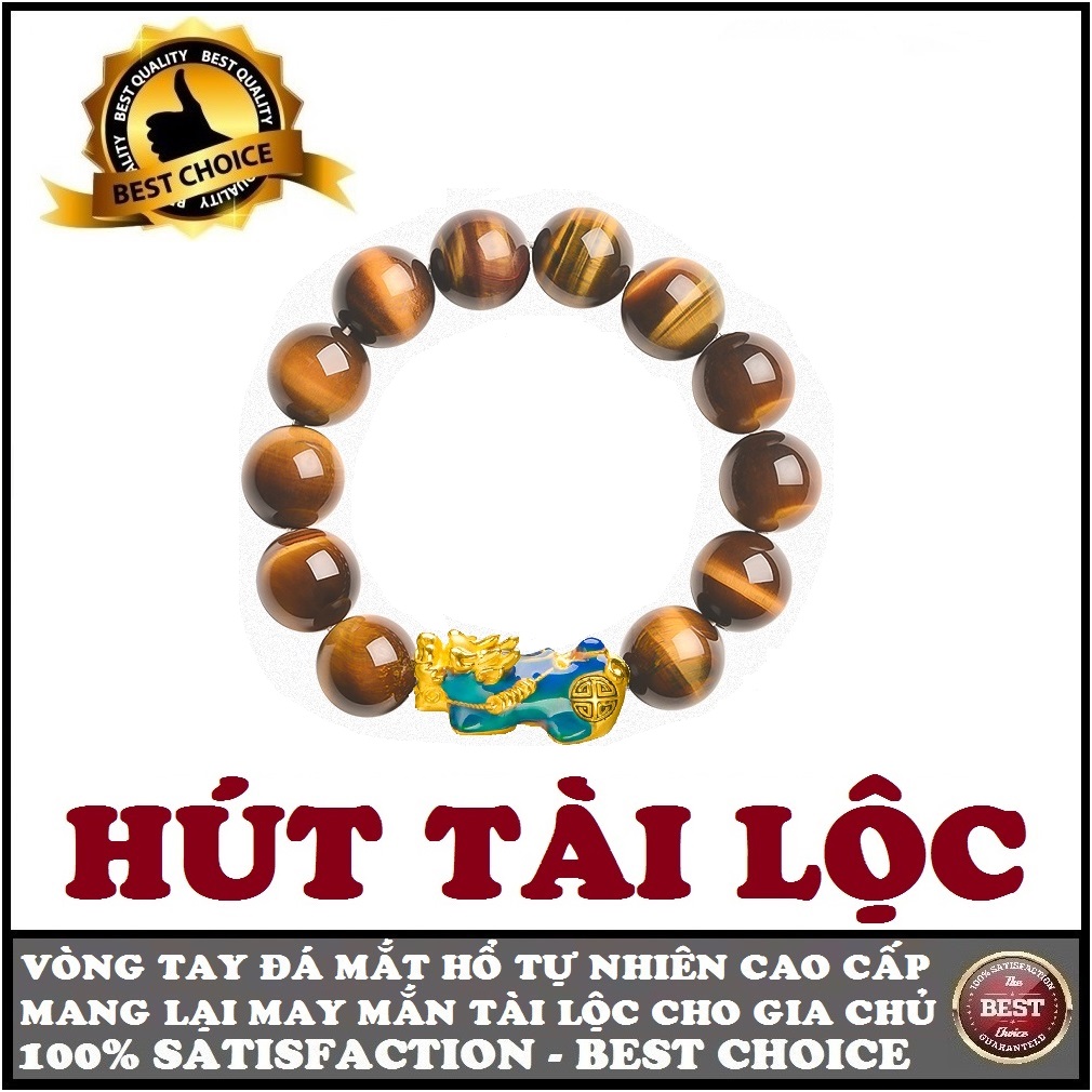 Vòng tay đá mắt hổ vàng đen tự nhiên 14mm, 12mm, 10mm cao cấp mix tỳ hưu đổi màu theo nhiệt độ cơ thể, vòng phong thủy tốt cho sức khỏe, mang lại may mắn tài lộc