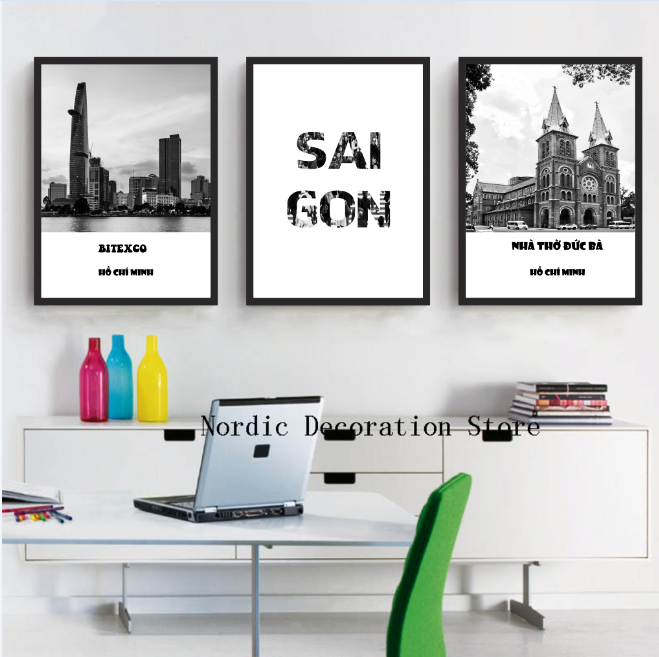 Bộ 3 Khung Tranh Treo Tường Nghệ Thuật In Canvas -  Sài gòn xưa - Kèm khung