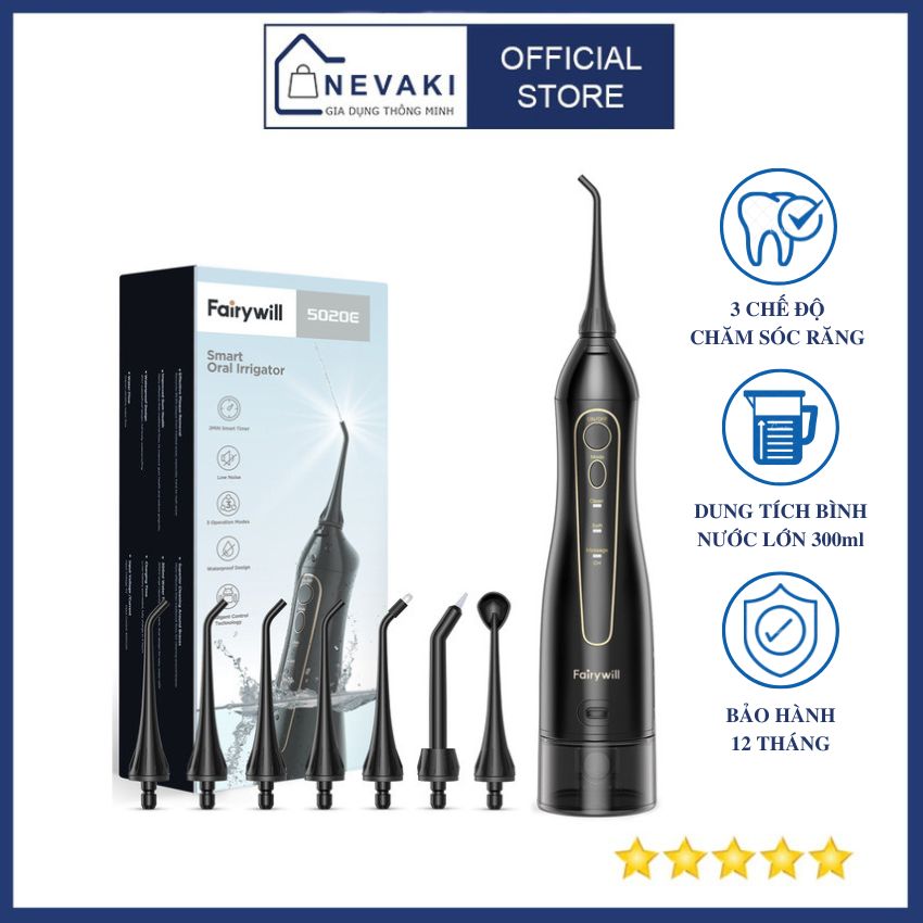 Máy Tăm Nước Cầm Tay Fairywill NEVAKI L06 Làm Sạch Răng Hiệu Quả chế độ tùy chỉnh áp lực phun phù hợp với mọi lứa tuổi