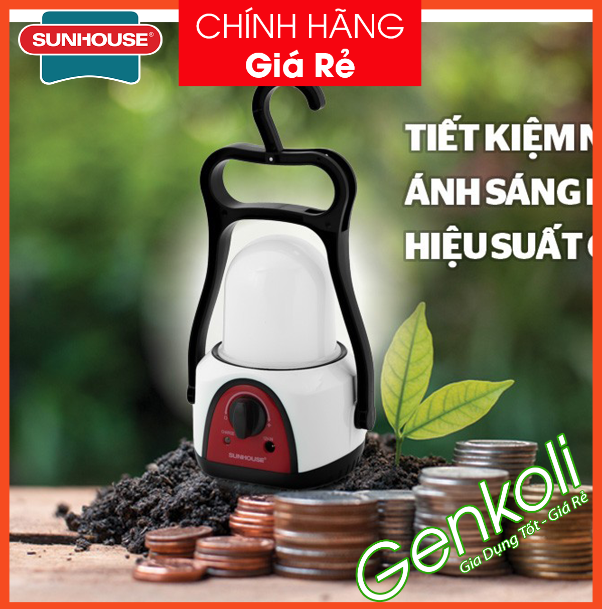 Đèn sạc tích điện siêu sáng sunhouse she-6848la cob 10w, đèn dự phòng đa năng - bảo hành 1 đổi 1