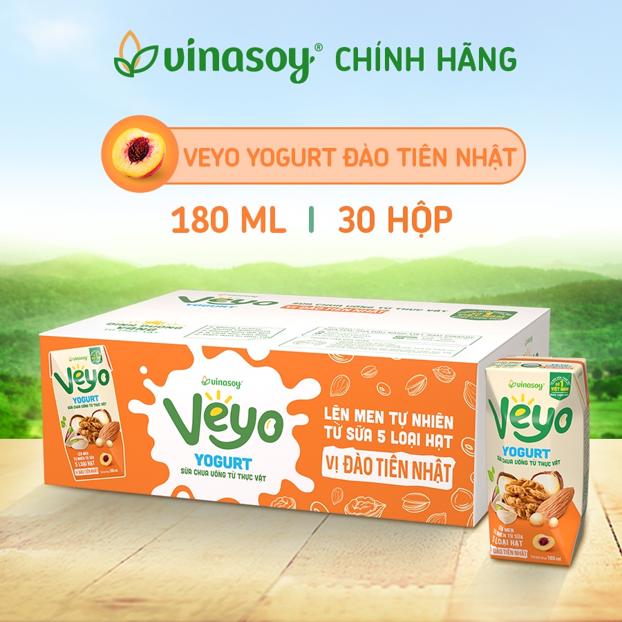 HSD T10-2023 Thùng 30 hộp Sữa Chua Uống Từ Thực Vật Veyo Yogurt Vị Đào