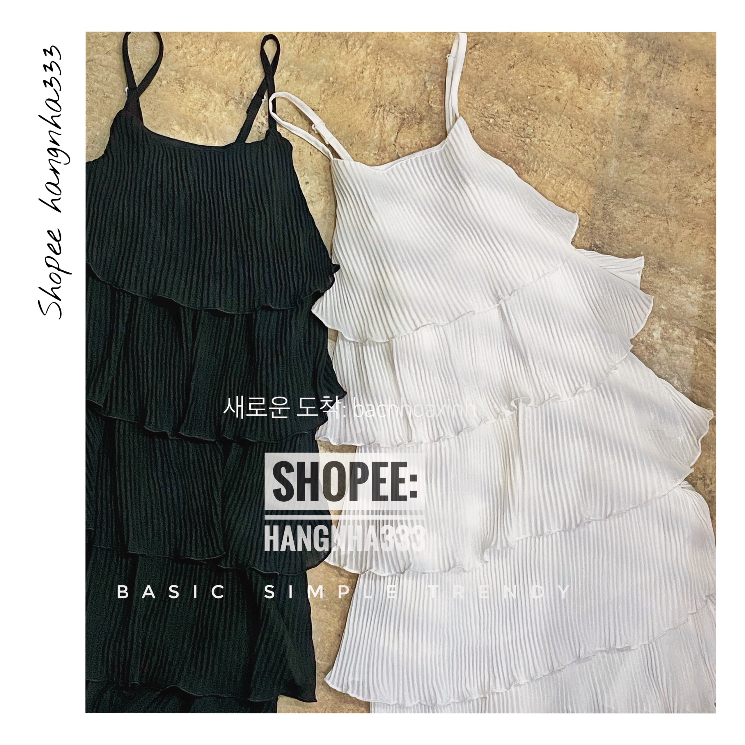 Đầm 2 dây dập ly xếp tầng basic Ulzzang trendy