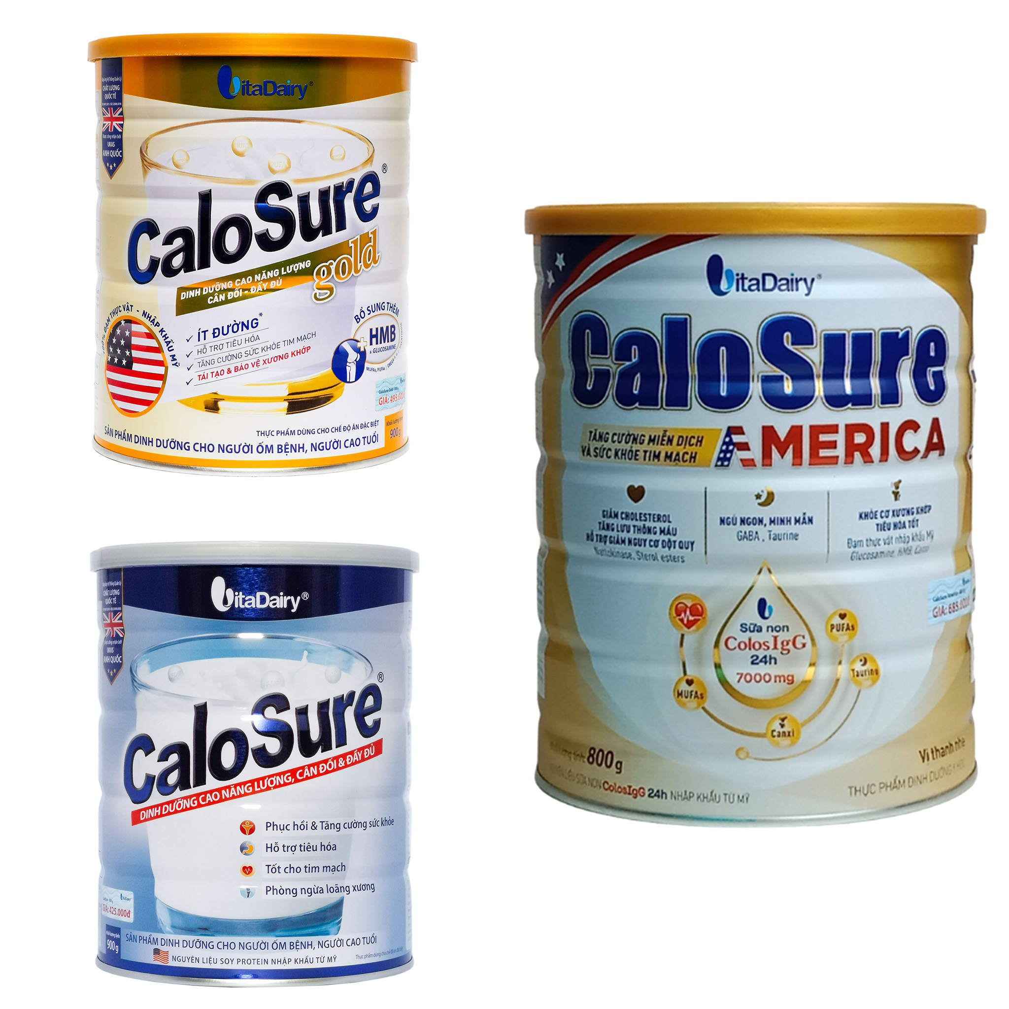 Sữa bột CaloSure xanh gold ít đường 900g - CaloSure America 800g