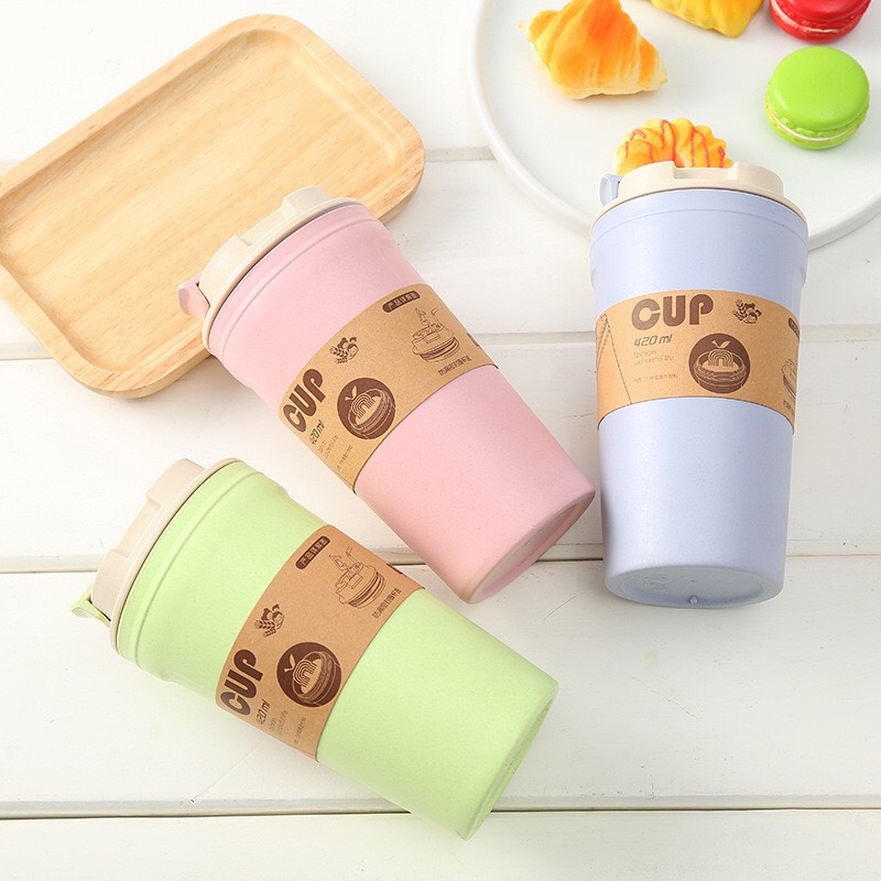 Ly giữ nhiệt lúa mạch có nắp cắm ống hút cao cấp 420ml