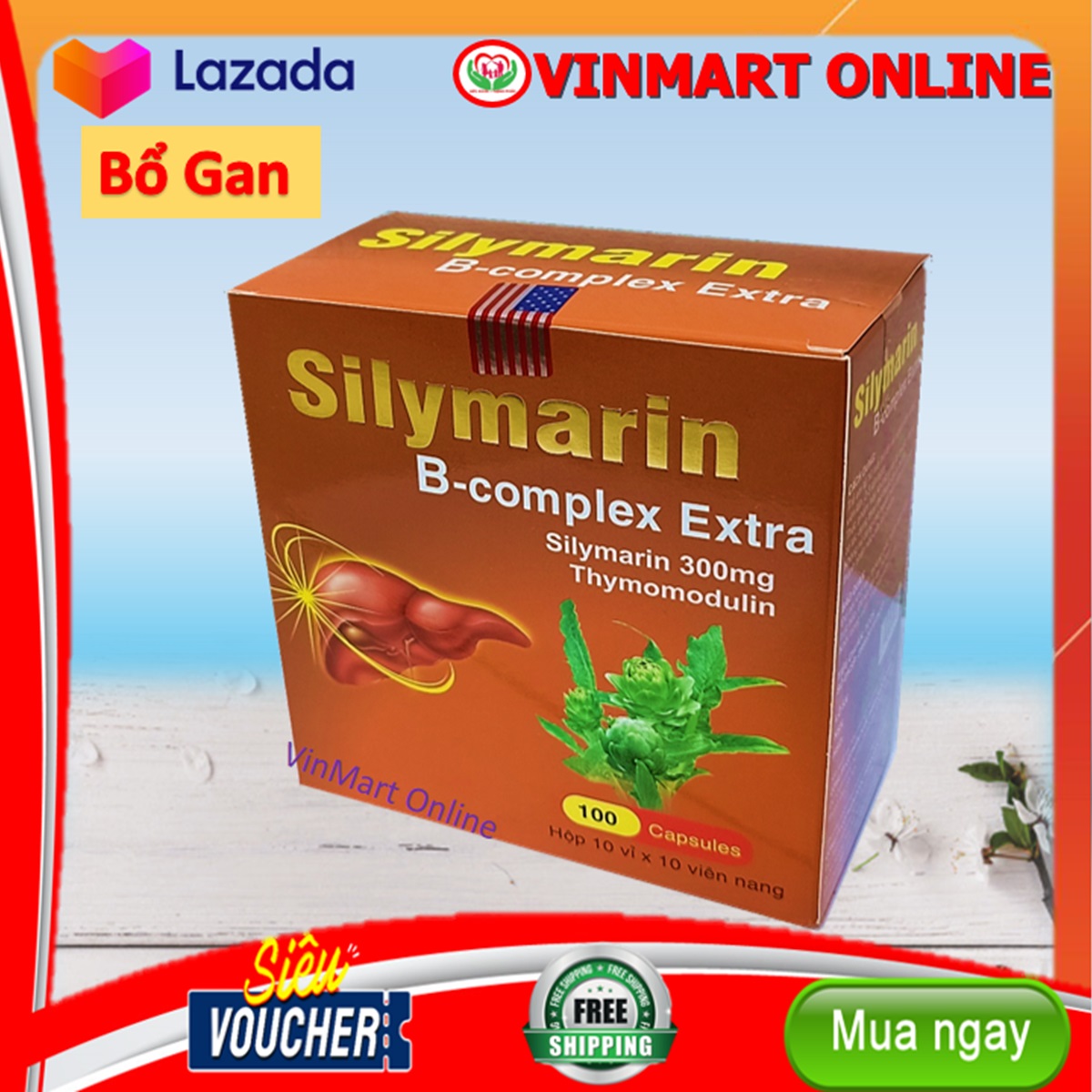 Viên Uống Bổ Gan Silymarin- Giúp mát gan, giải độc gan, hạ men gan, tăng cường chức năng gan - Nguyên Liệu Nhập Khẩu Mỹ- Hộp 100 Viên