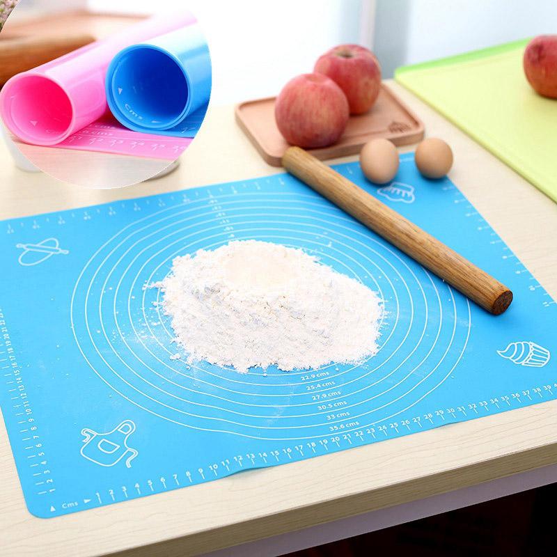 Bộ Tấm nhào bột silicon lớn 40x50cm + Cán lăn gỗ 28cm