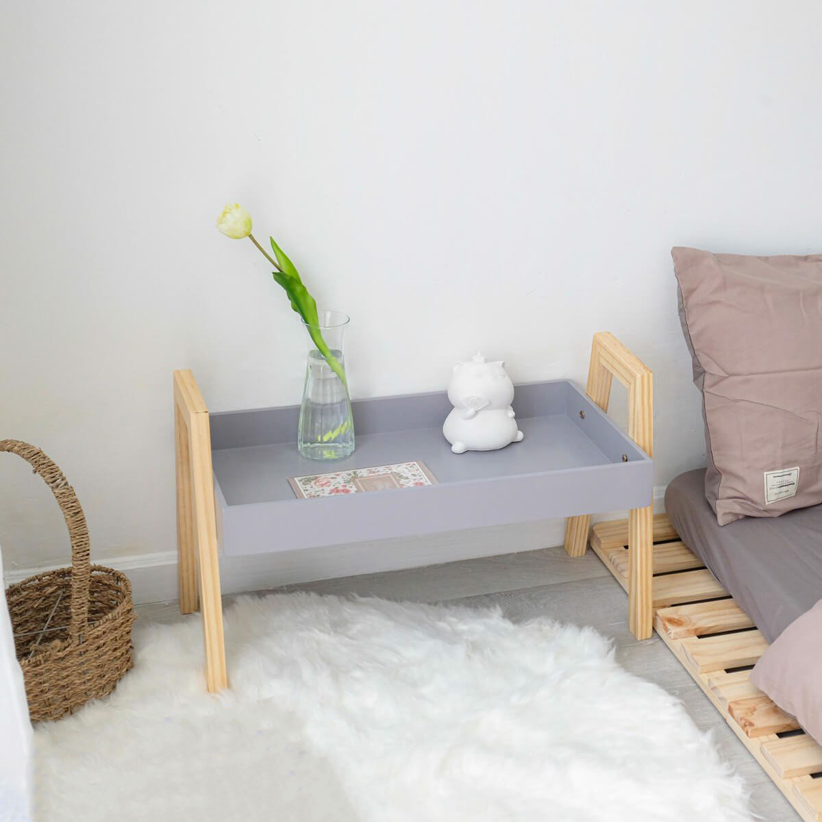 [HCM]Kệ Gỗ trang Trí Đầu Giường - Kệ Trang Trí Hàn Quốc Màu Xám