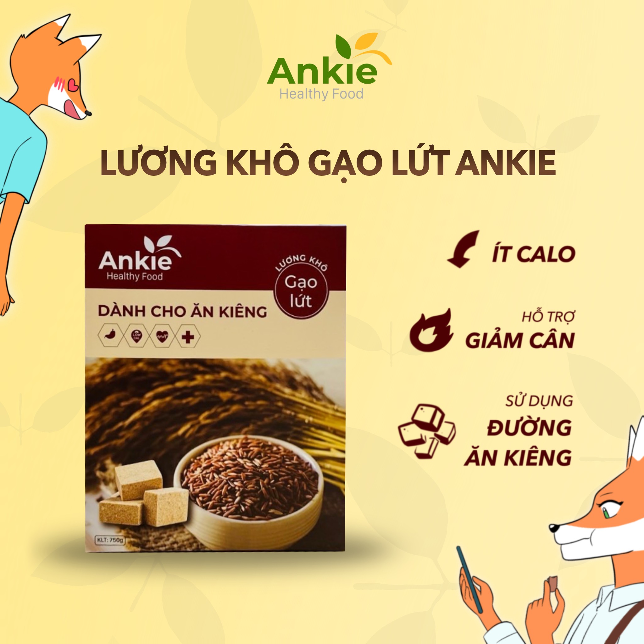 Lương Khô Ăn Kiêng giảm cân cho người tiểu đường ANKIE vị Gạo Lứt (54 viên nhỏ) - Hộp 750gr