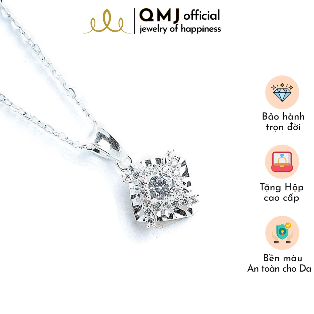 QMJ Dây chuyền bạc 925 cao cấp vuông nạm đá tinh tế thiết kế độc lạ, thích hợp với cô nàng thích sự độc và lạ trang sức thời trang nữ đẹp - QDL0373
