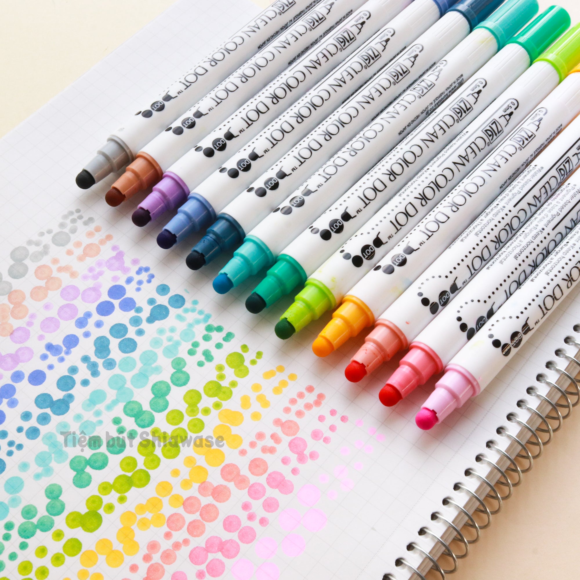 Bút màu nước kuretake zig clean color dot 2 đầu - set 12 màu