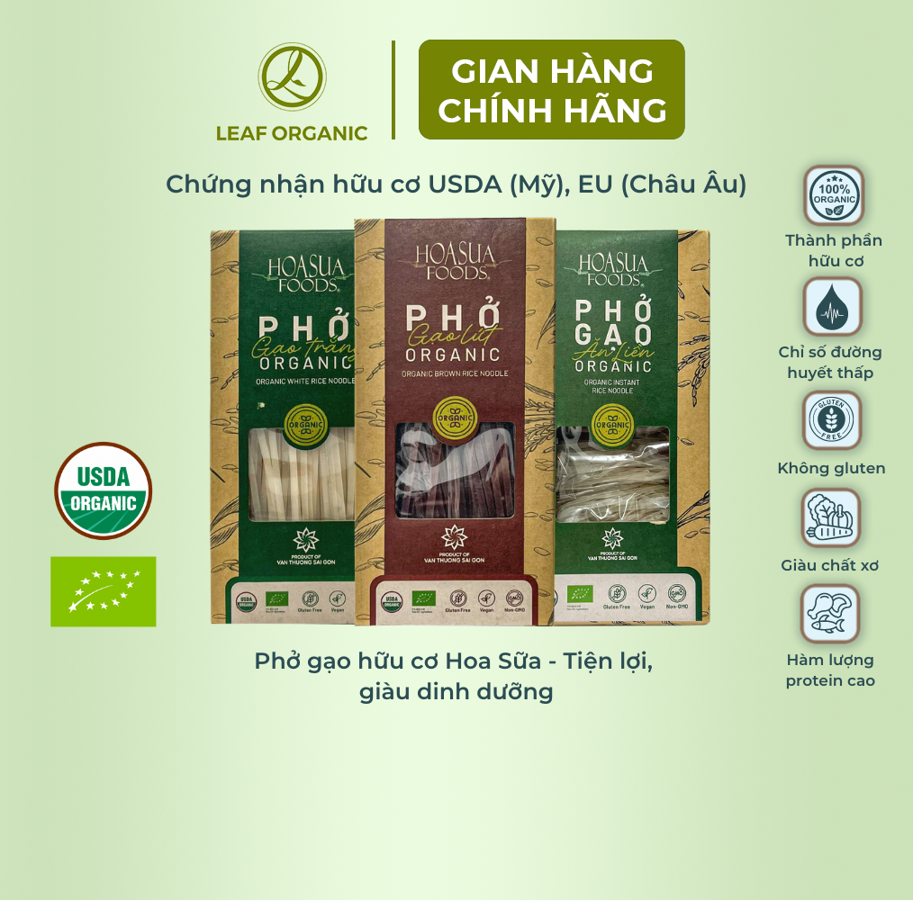 Phở gạo hữu cơ hoa sữa - phở gạo trắng/phở gạo lứt/phở gạo ăn liền - leaf organic hcm