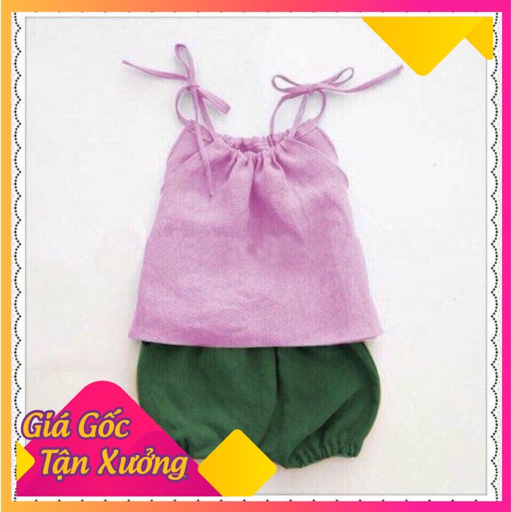 Bộ quần áo 2 dây cho bé, bộ 2 dây quần đùi bo ống bé gái, set bộ hai dây siêu dễ thương, chất min mát, an toàn cho bé