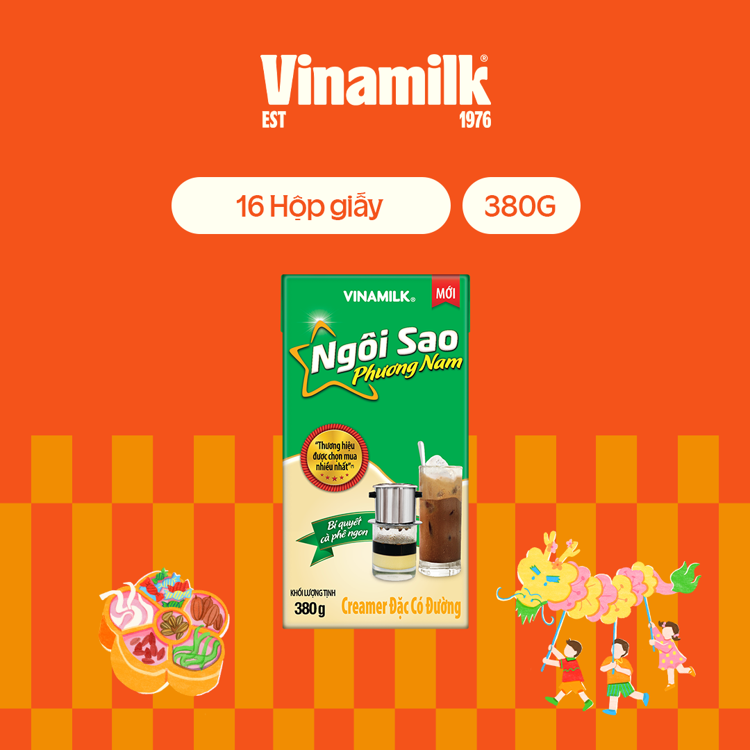 16 hộp Creamer sữa đặc Ngôi Sao Phương Nam xanh lá Hộp giấy 380g