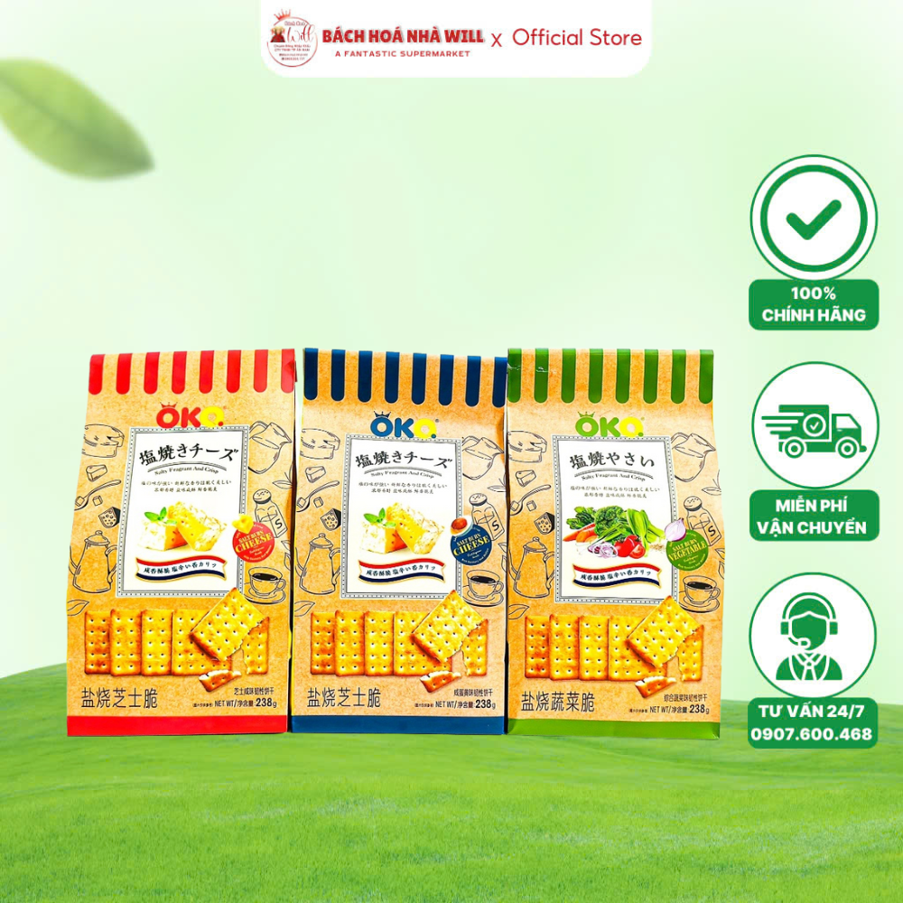 Bánh Quy Giòn Ăn Kiêng OKQ 238g (Vị Phô Mai,Trứng Muối,Rau Củ )