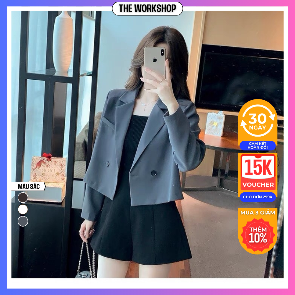 Áo blazer nữ AK18 dáng croptop dài tay áo khoác mùa đông dáng ngắn chất liệu tuyết mưa 2 lớp sang trọng thanh lịch