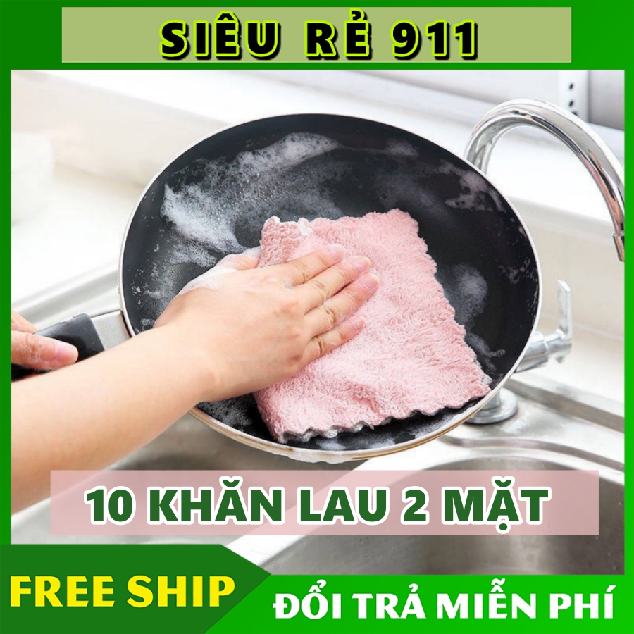 Combo 10 Khăn Bông Lau Bếp, Lau Tay, Lau Chén Bát - Khăn Vệ Sinh Đa Năng 2 Mặt Siêu Thấm Hút