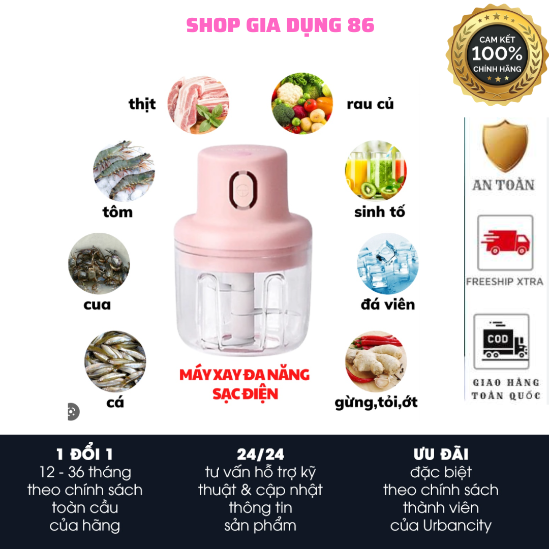 Máy Xay Tỏi Ớt Mini Wineless Tiện Lợi - Máy Xay Cầm Tay Đa Năng Sạc Pin Xay Thịt Cá, Sinh Tố, Đồ Ăn Dặm, Cháo Cho Bé 250ml, Công Suất Lớn - Máy Xay Mini Không Dây Lưỡi Cắt Cực Bén Bằng Thép Không Gỉ - Maxhome Store