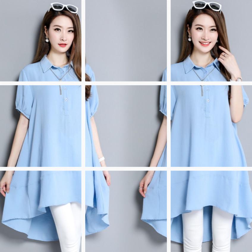 Đầm bầu ngắn tay cổ sơ mi công sở b39