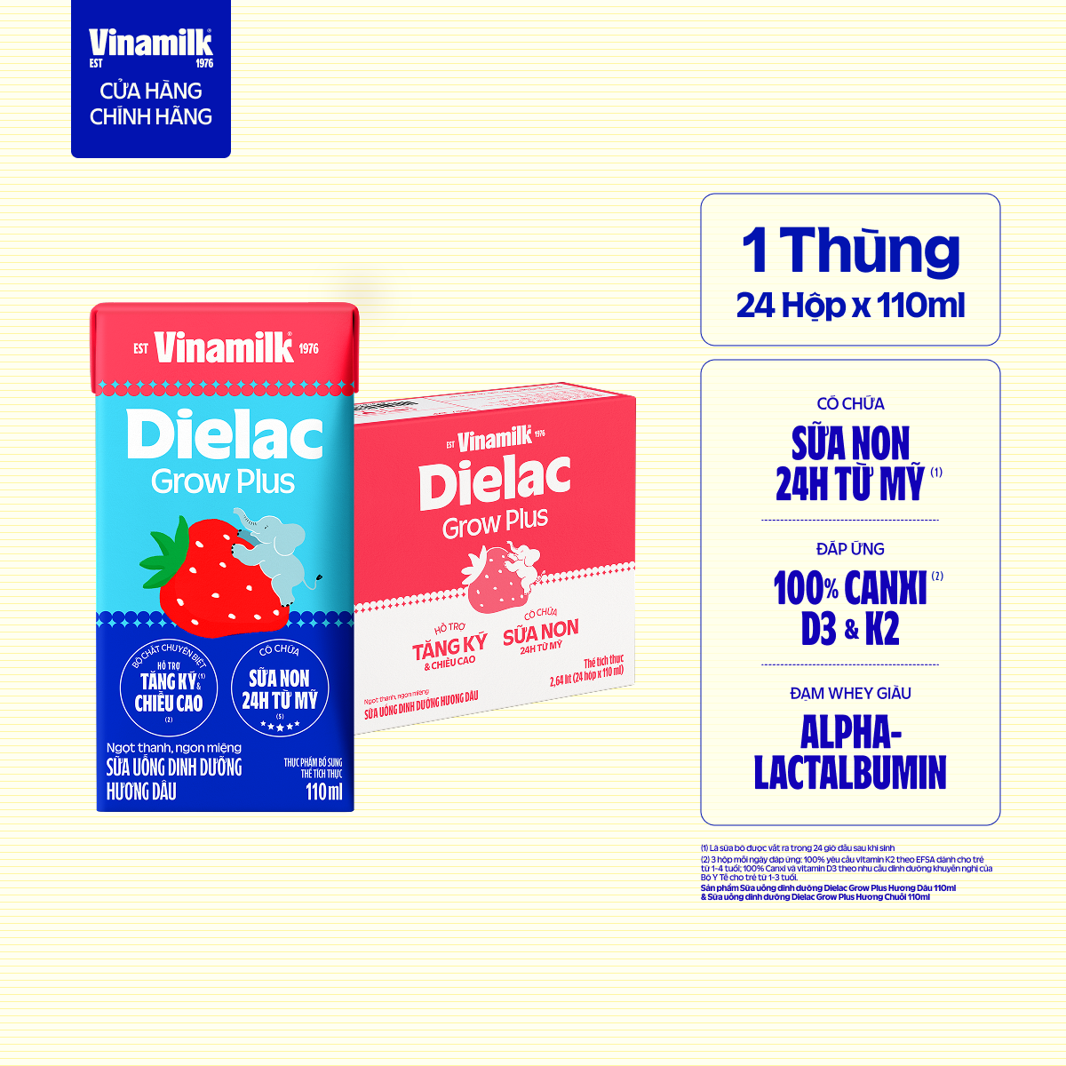 [Sản phẩm mới] Thùng 24 hộp Sữa Uống Dinh Dưỡng Vinamilk Dielac Grow Plus Hương Dâu 110ml