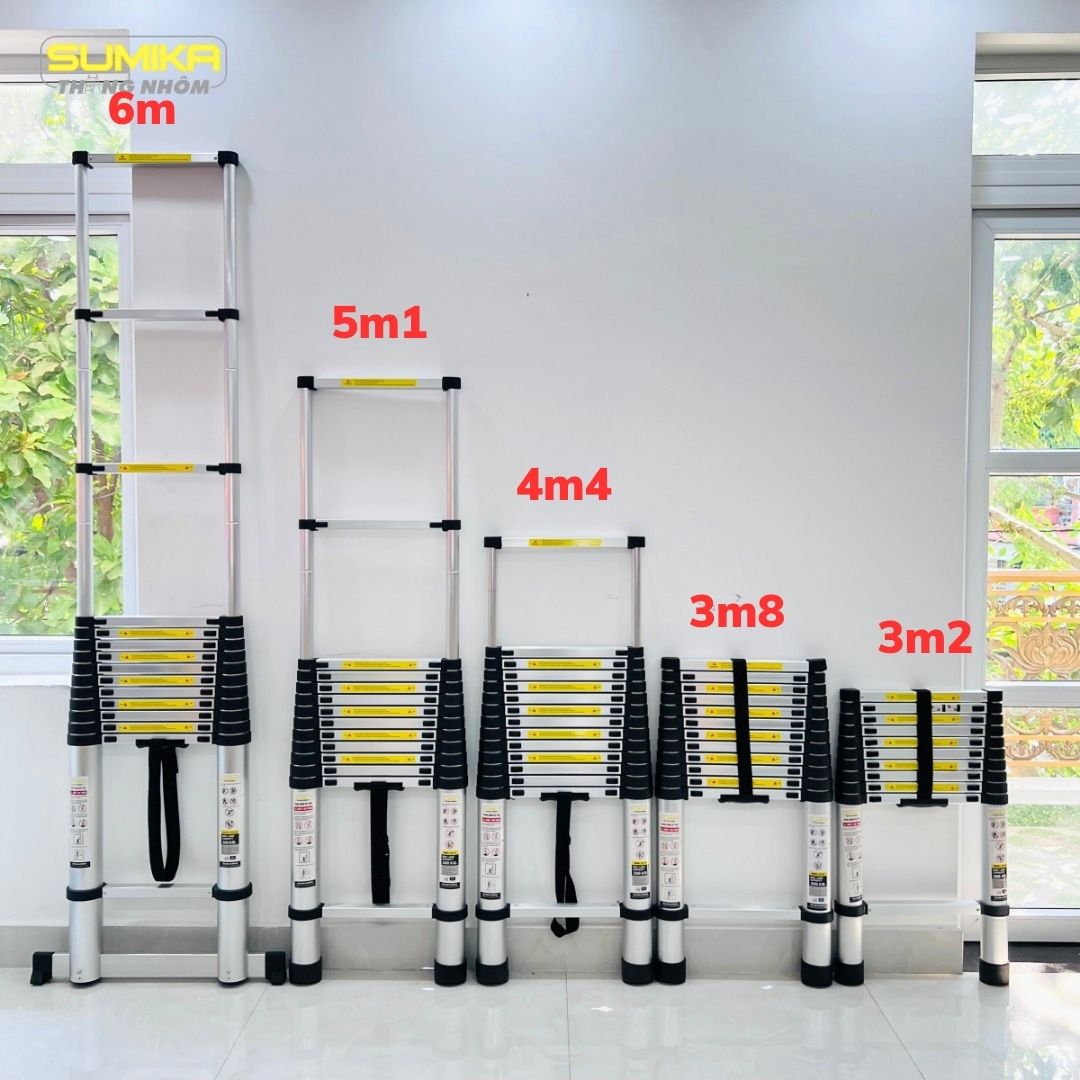 Thàng Nhôm Rút, Thang Rút Đơn SUMIKA SK260 SK320 SK380 SK440 SK510 SK600, cao 2.6m Đến 6m Công Nghệ Nhật Bản - Tải 300 KG - BH 24 Tháng