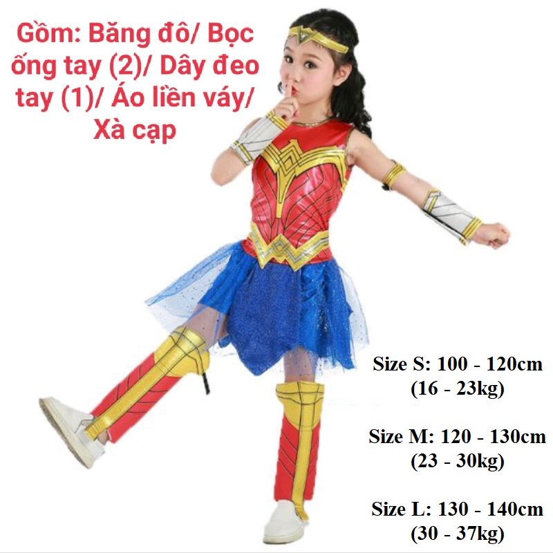 (Trẻ em) Trang phục hóa trang Siêu Anh Hùng Marvel và D.C Nữ Thần Chiến Binh Wonder Woman cho bé gái