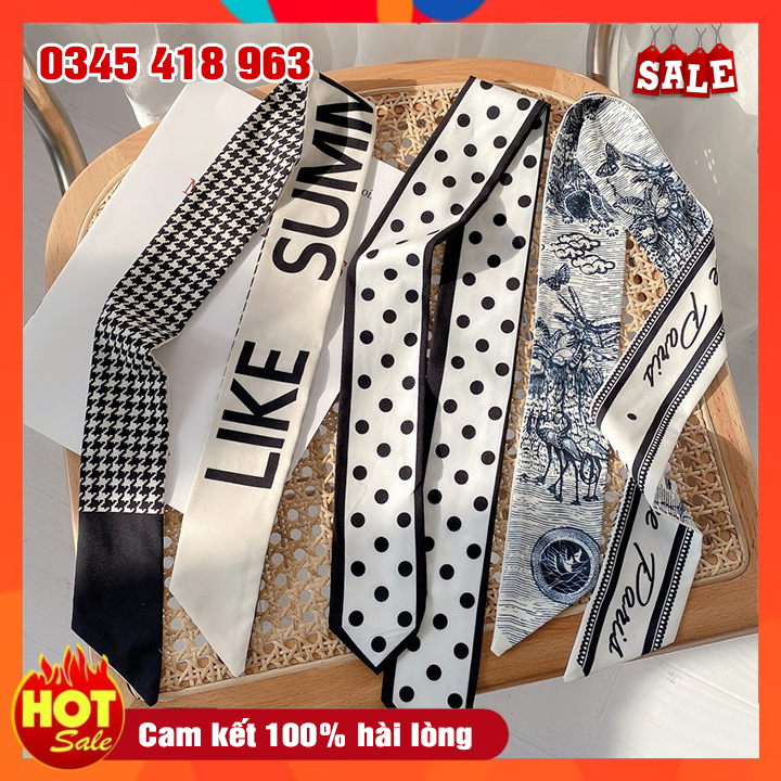 Khăn Lụa Bandana Ruy Băng Dáng Dài Buộc Tóc Quàng Cổ Quấn Túi Xách Size 100x8cm