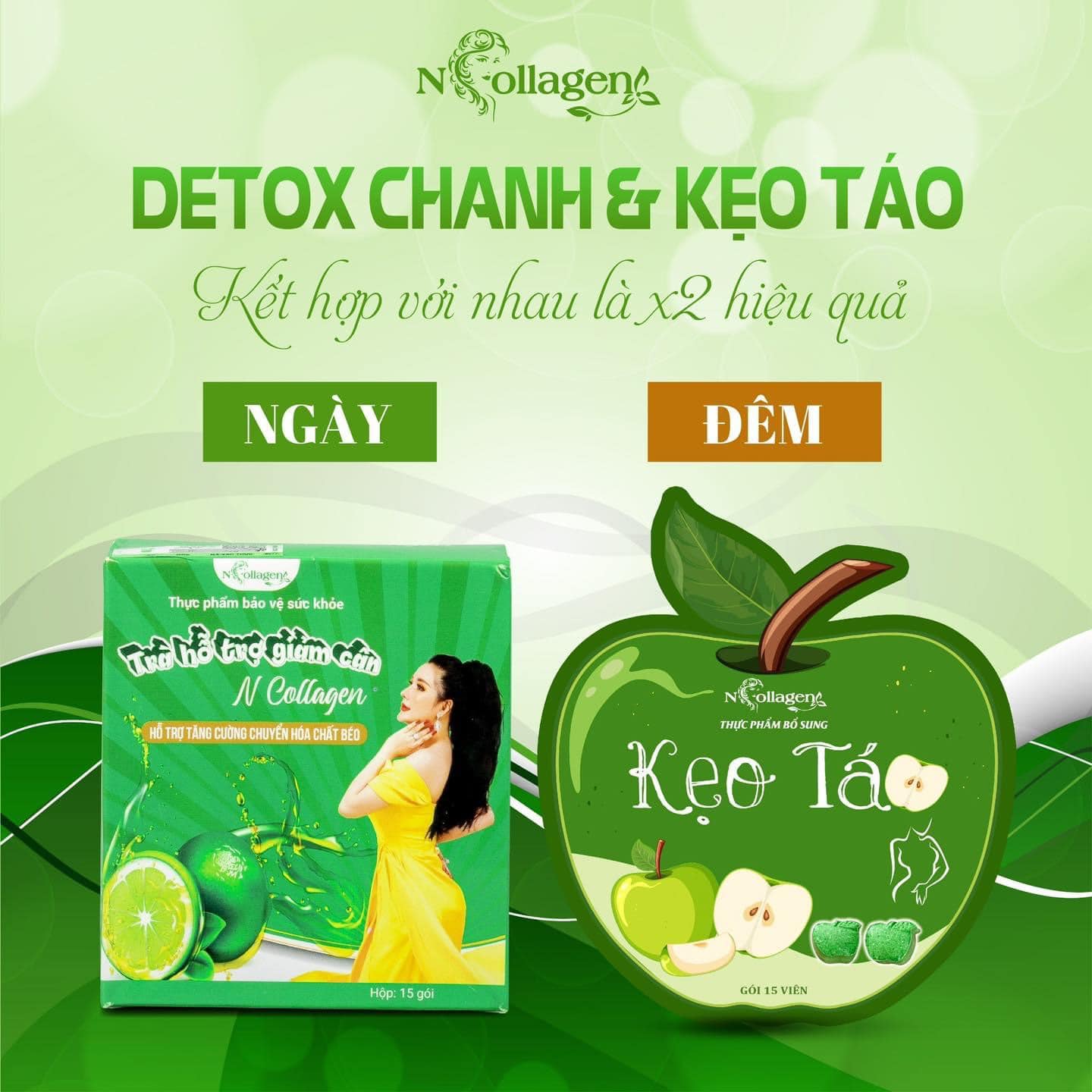 [TẶNG DETOX CẦN TÂY MẬT ONG] COMBO TRÀ CHANH VÀ KẸO TÁO GIẢM MỠ BỤNG N COLLAGEN