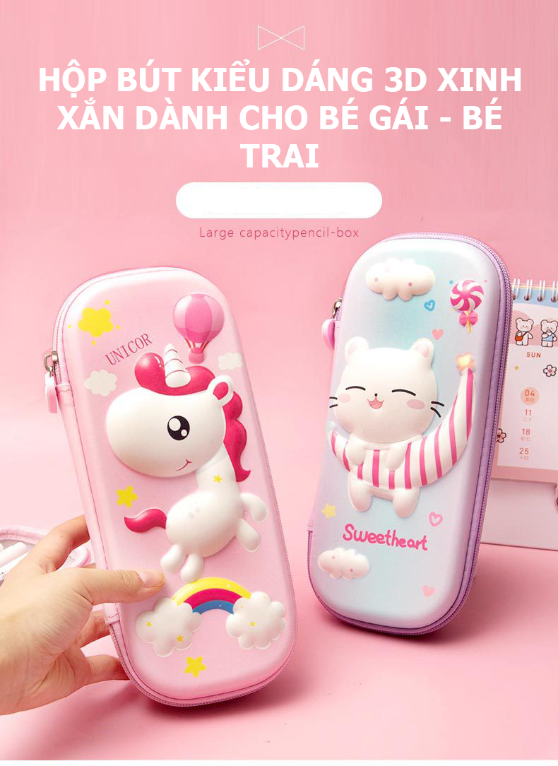 Hộp Bút Họa Tiết In Nổi 3D Sinh Động, Siêu Nhẹ, Chống Thấm Nước,dành cho bé trai và bé gái-HB00002