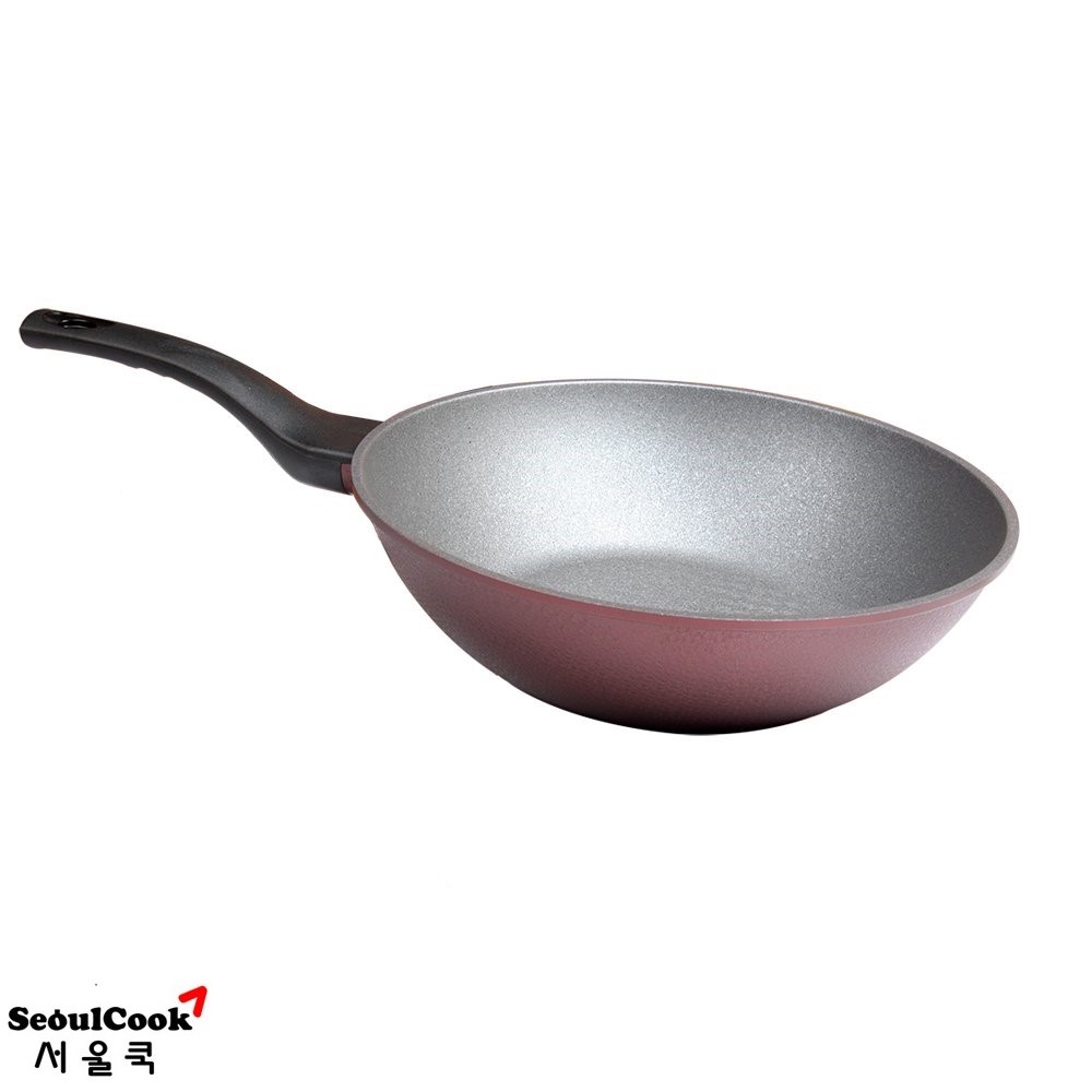 28cm purple plum color deep premium Korean ecoramic megabone non-stick skillet pans suitable for gas stove, infrared, oven, .... Does not cook the induction cooker