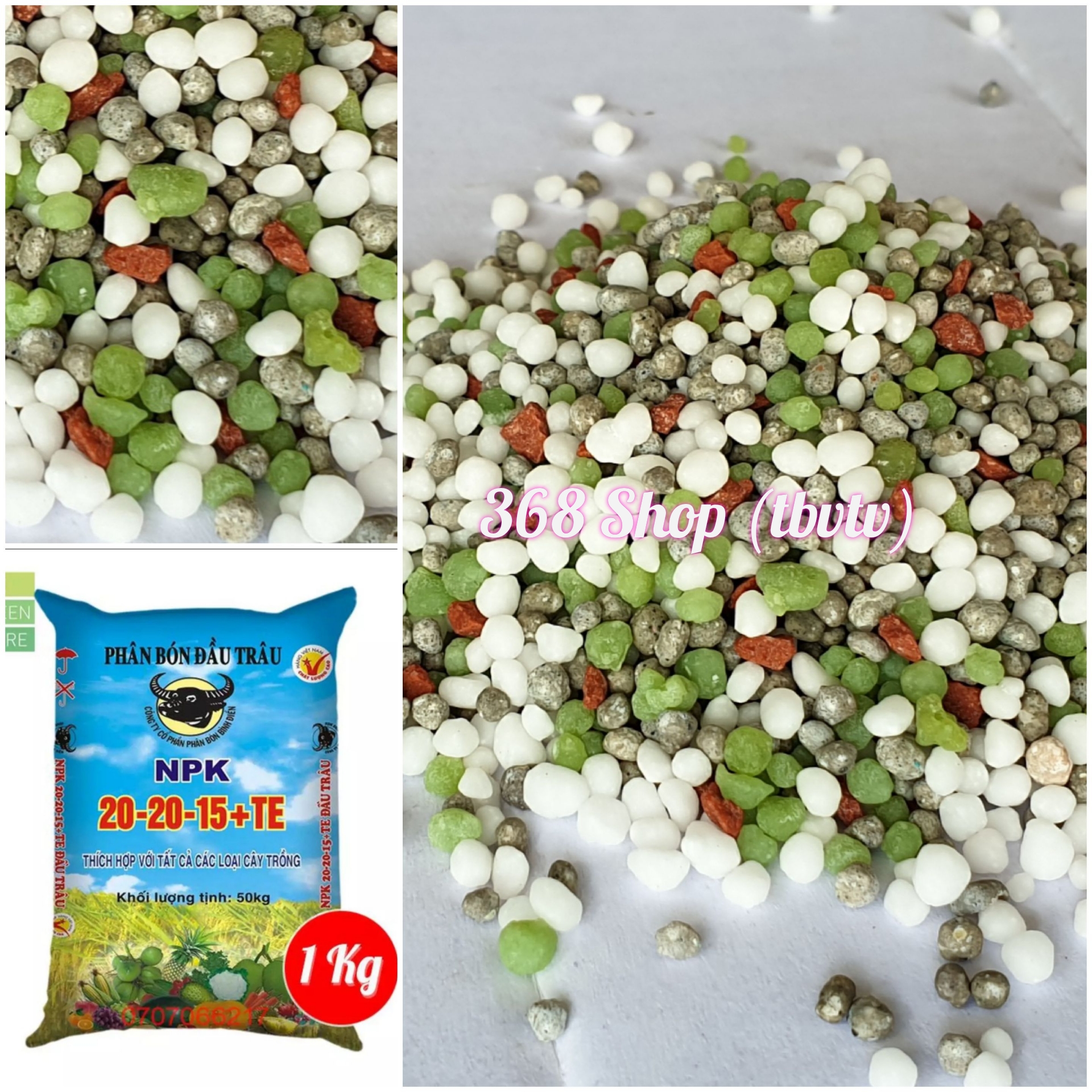 (Túi 500g)💎 Phân bón 3 màu Đầu Trâu NPK 20-20-15+TE 🌱 Chiết lẻ từ bao 50kg - Bổ sung Đạm, lân, kali - Giúp trái to, Đẹp màu, Siêu To..