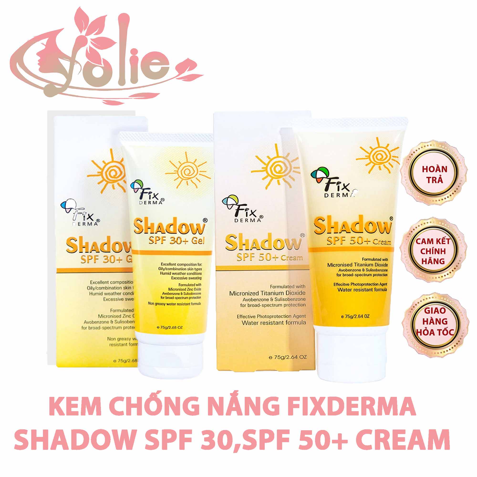 Kem chống nắng fixderma shadow gel spf 30,spf 50 +