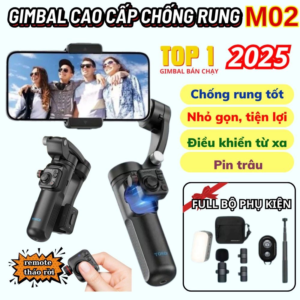 Gậy Chống Rung Cho Điện Thoại Gimbal M02  3 Trục- Tay Cầm Chống Rung Cho Mọi Dòng Điện Thoại ,Phóng To Thu Nhỏ Dễ Dàng ,Gậy Vlog Chụp Ảnh Quay Phim Tự Động Căn Chỉnh