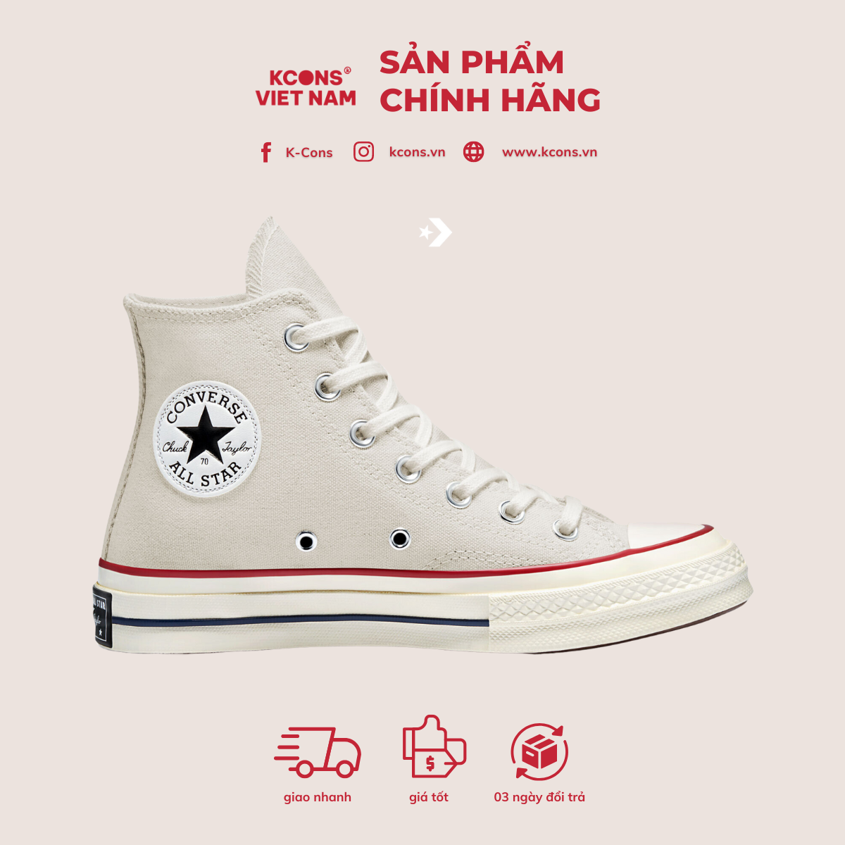 Giày converse chuck taylor 70 parchment high top | 1970’s egret 162053c