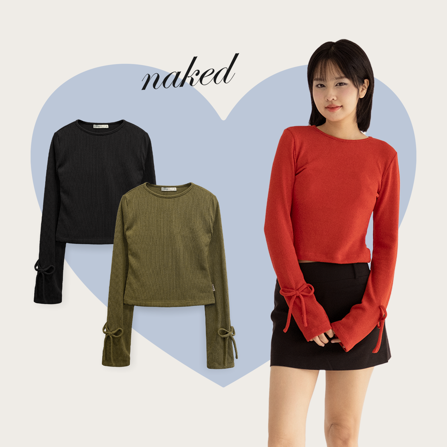 Áo len croptop đính nơ ống tay naked by v - nơ knit top